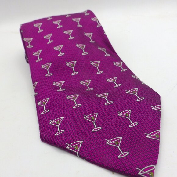 Echo Silk Neck Tie/ Martini Theme/ Made in Italy - Picture 1 of 6